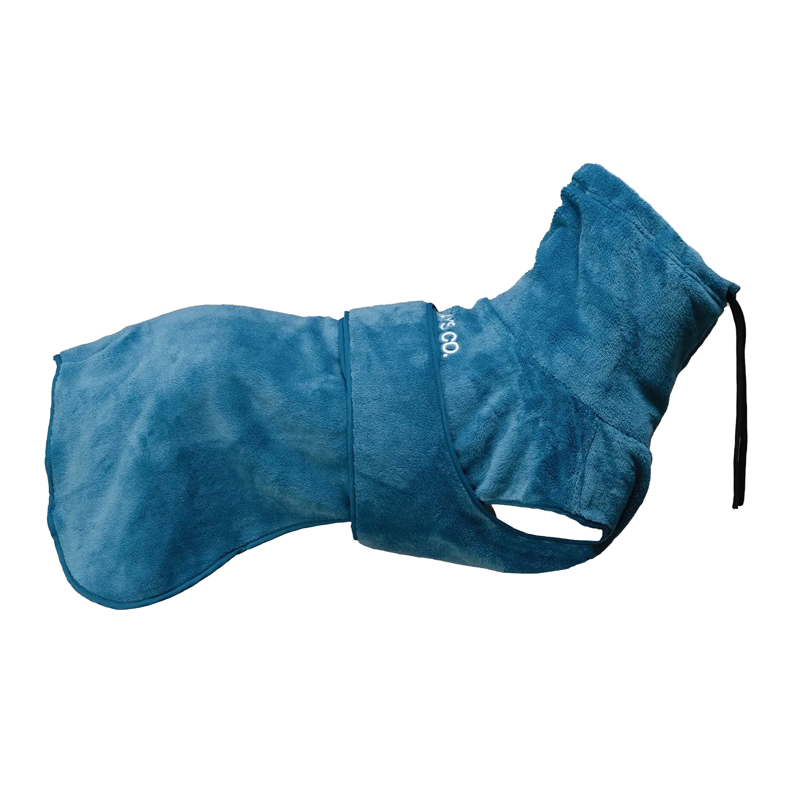 Vue de profil d’une veste d’hiver isolante bleue pour chien, conçue pour les aventures par temps froid avec un intérieur polaire doux et respirant.